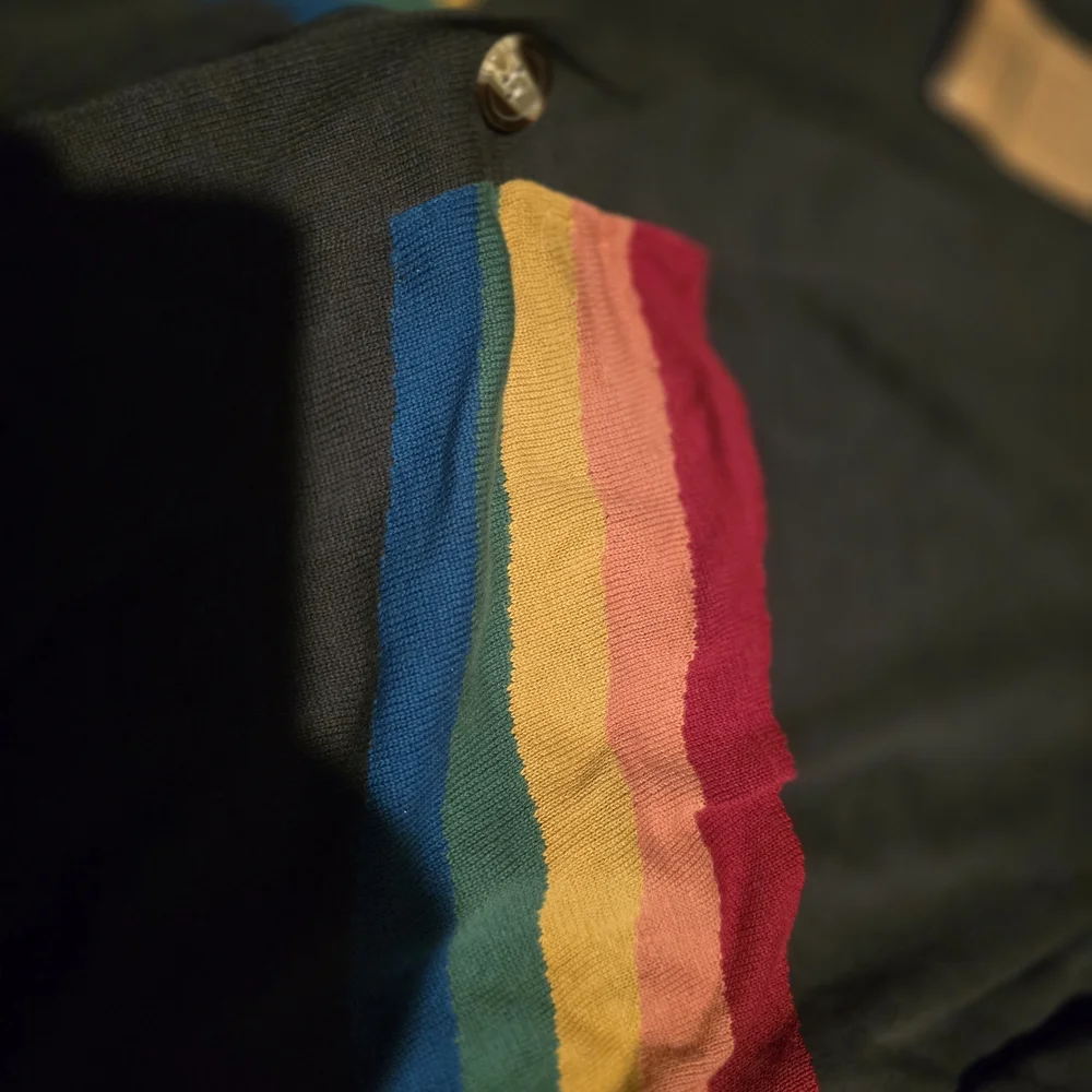 NATURAL LIFE Gray Cardigan with Rainbow Stripes - Picture 2 of 6